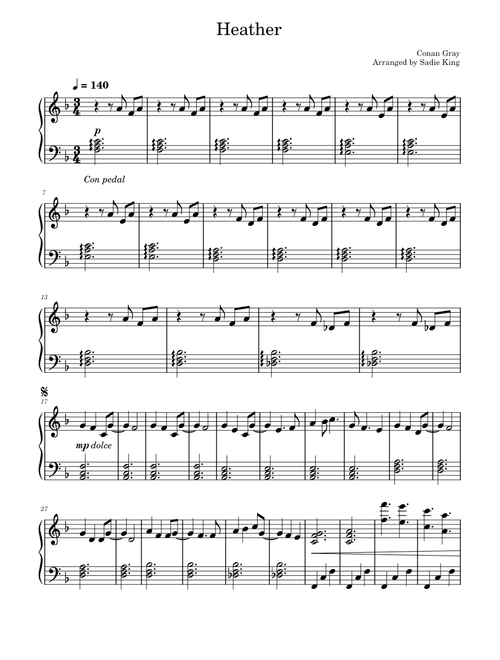 Heather - Conan Gray - Easy Piano