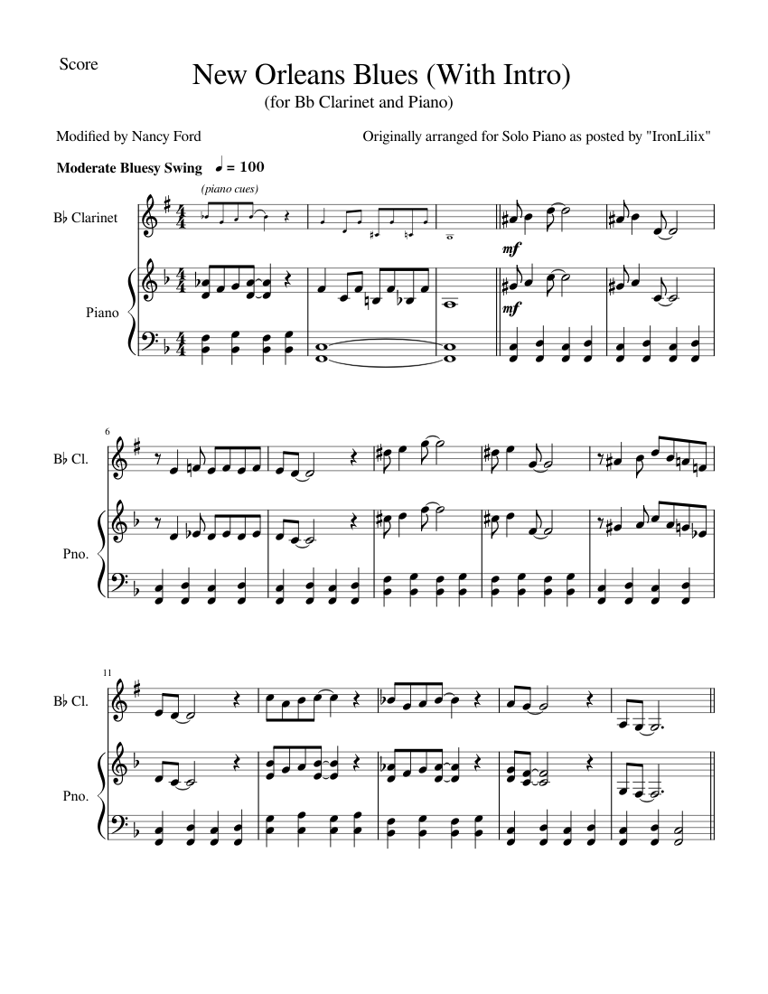 New Orleans Blues Jelly Roll Morton (?) (Bb and Piano