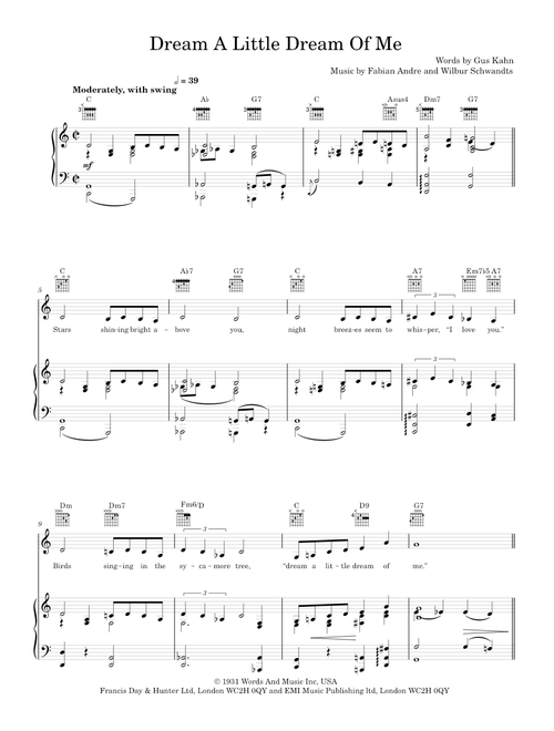 Dream a little dream of me - Doris Day (Piano-Voice)