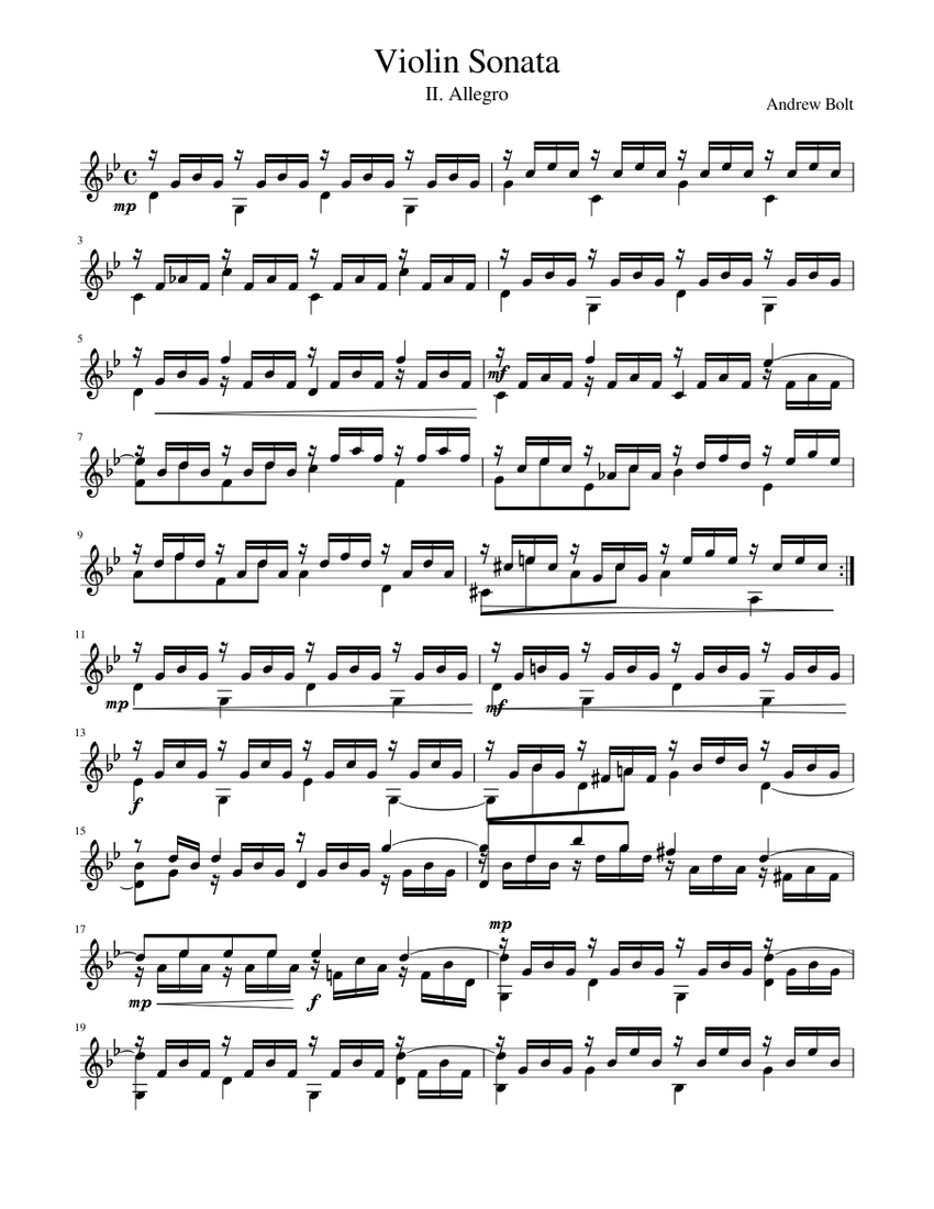 Violin Sonata - II. Allegro Sheet Music for Violin (Solo) | MuseScore.com