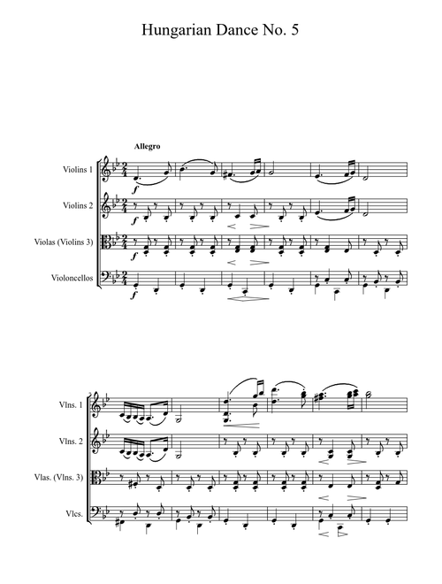 Hungarian Dance No. 5 for String Quartet