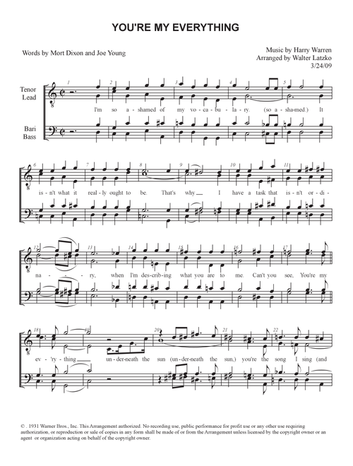 You're My Everything (Arr. Walter Latzko) - Harry Warren (Choral, TTBB)