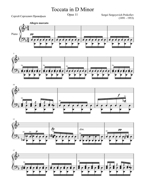 Toccata Opus 11 in D Minor (Arr. Zachary Corbett) - Sergei Prokofiev (Piano Solo)