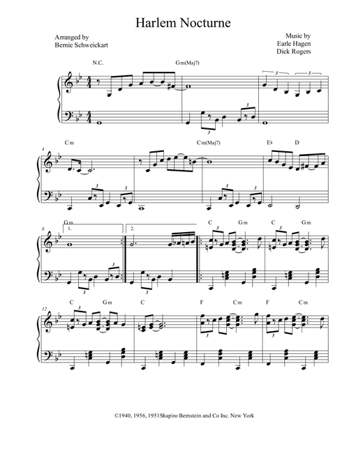 Harlem Nocturne (Arr. Bernie Schweickart) - Earle Hagen (Piano Solo)