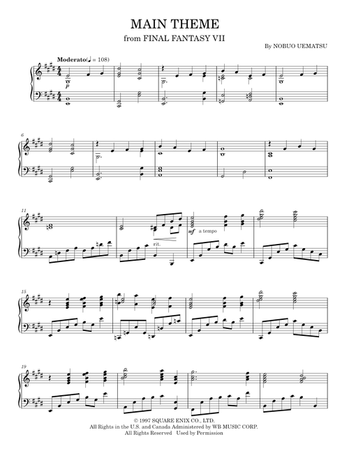 Final Fantasy VII Main Theme - Nobuo Uematsu (Piano Solo)