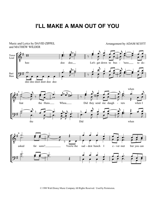 I'll Make A Man Out Of You (Arr. Adam Scott) - David Zippel, Matthew Wilder (Choral, TTBB)