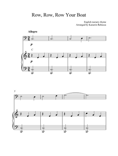 Row, Row, Row Your Boat (Arr. Kaiserin Rebecca) - English nursery rhyme (Bassoon and Piano)