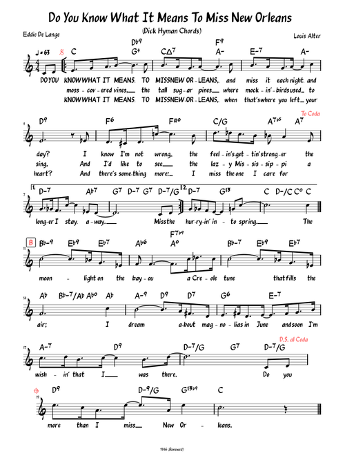 Do You Know What It Means To Miss New Orleans (Lead sheet with lyrics )