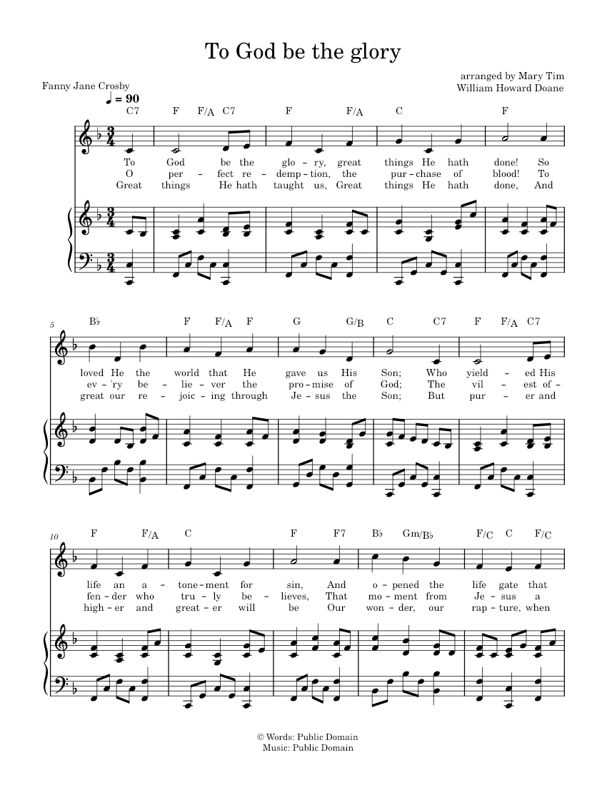 To God be the glory - Fanny Crosby Sheet Music with Chords for Piano ...