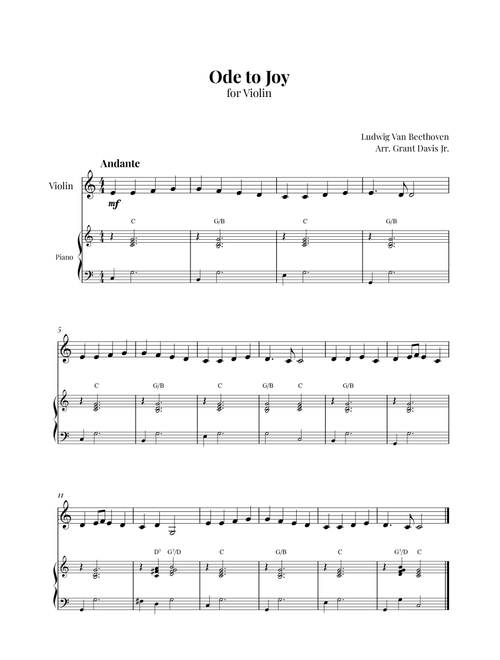 Ode to joy (Arr. Grant Davis Jr.) - Ludwig Van Beethoven (Violin and Piano)