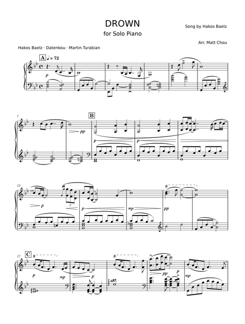 DROWN – Hakos Baelz - Arranged for Solo Piano