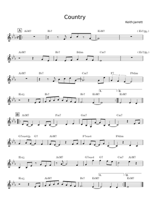 Country – Keith Jarrett Country Sheet Music with Chords for Piano