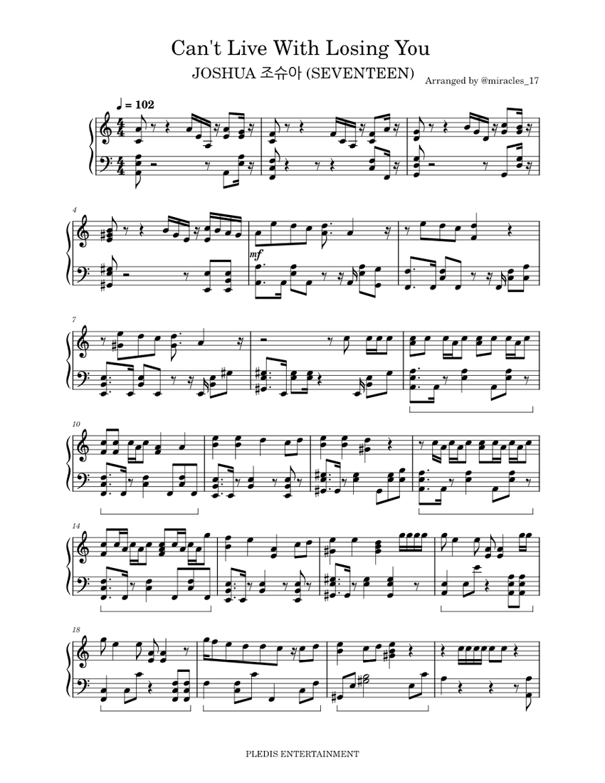Can't Live With Losing You Sheet Music for Piano (Solo