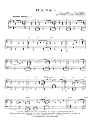 Play Official version of That's All Sheet Music by Genesis for Play Official version of That's All Sheet Music by Genesis for