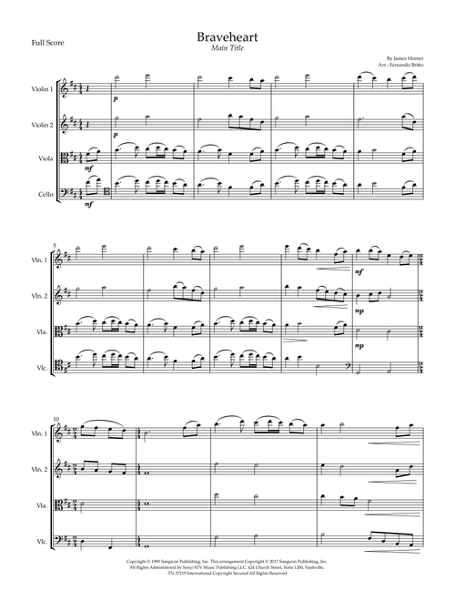 Braveheart - Main Title (Arr. Fernando Britto) - James Horner (String Quartet)
