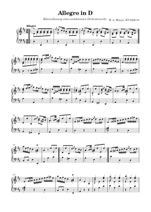 Allegro in D Major K626b/16 – Wolfgang Amadeus Mozart Sheet Music