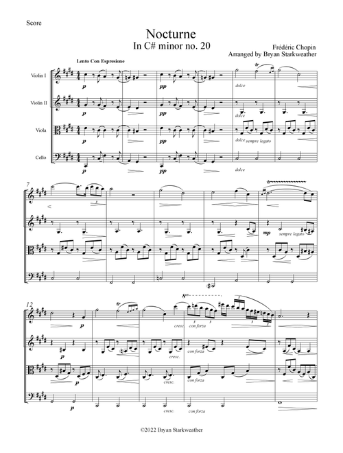 Nocturne in C# minor, no. 20 (Arr. Bryan Starkweather) - Chopin (String Quartet)