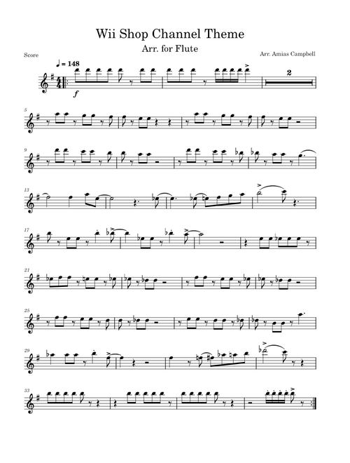 Wii Shop Channel Theme, Arr. for Flute