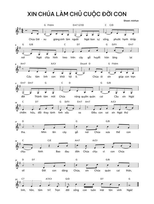 XIN CHÚA LÀM CHỦ CUỘC ĐỜI CON - SHEET MUSIC – minhun.ntp