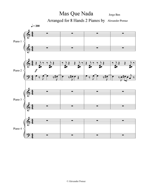 Mas Que Nada - Jorge Ben - Alexander Pomaz - 8 Hands 2 Pianos (Piano Duet)