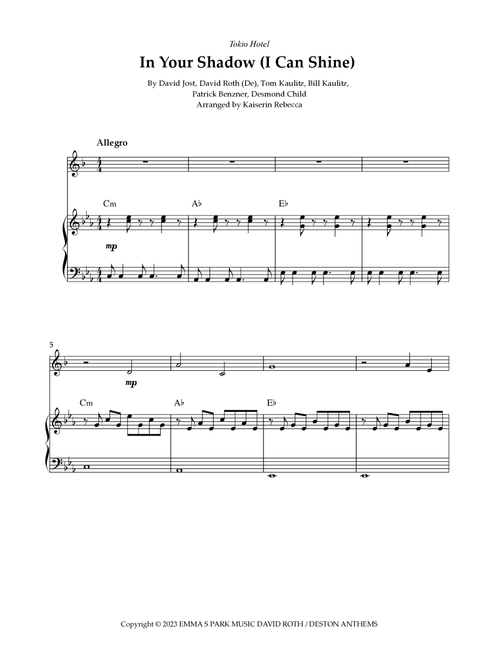In Your Shadow I Can Shine (Arr. Kaiserin Rebecca) - Tokio Hotel (Tenor Sax and Piano)