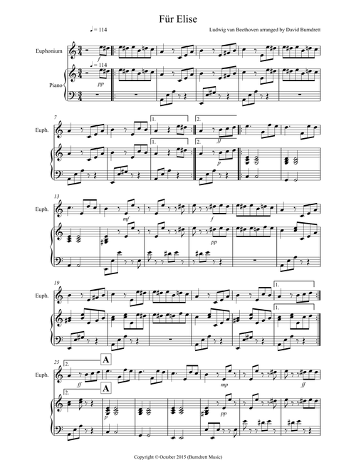 Fur Elise for Euphonium and Piano (Arr. David Burndrett) - Ludwig van Beethoven (Instrumental Duet)