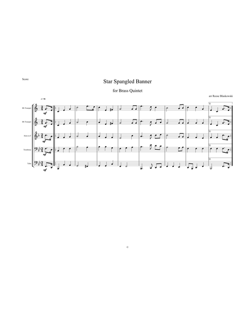 The Star Spangled Banner for Brass Quintet