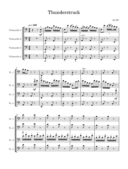 Thunderstruck (Intro) – 2Cellos Thunderstruck – 2Cellos Thunderstruck for 4 Cellos