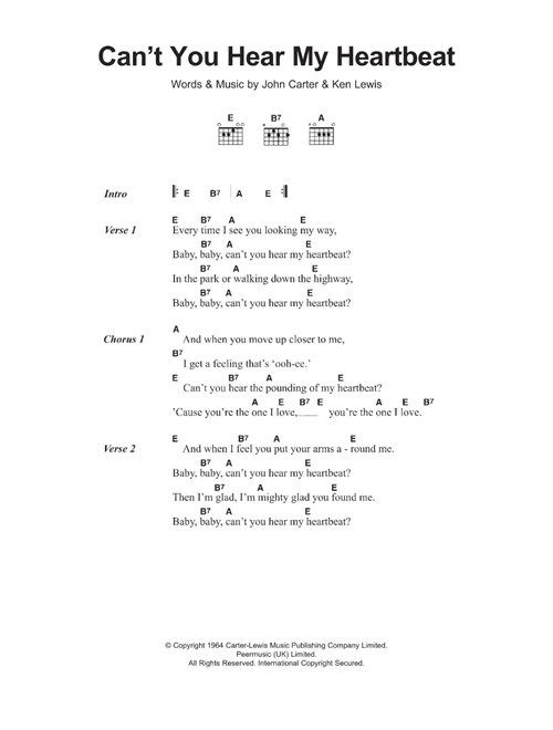 Can't You Hear My Heartbeat - Herman's Hermits (Guitar Chords-Lyrics)