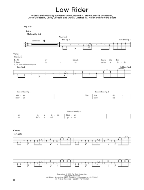 Low Rider - War (Easy Bass Tab)