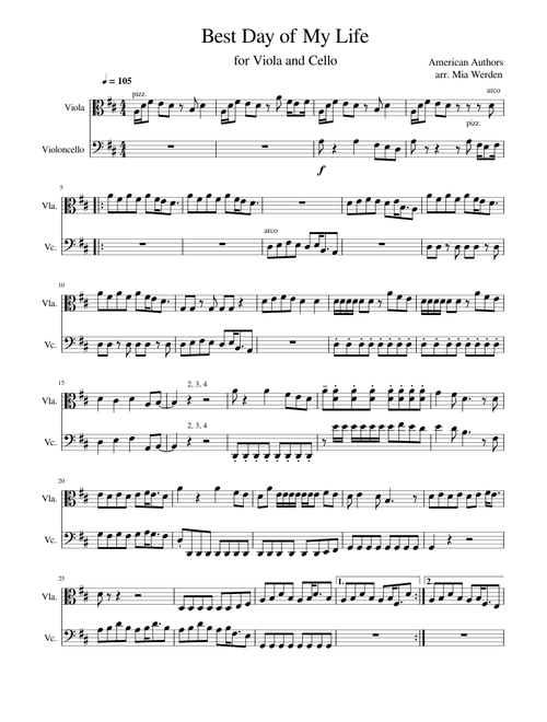 Best Day of My Life for Viola and Cello