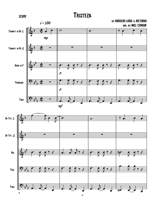 Tristeza (Goodbye Sadness) (Arr. Will Corbin) - Haroldo Lobo, Niltinho, Norman Gimbel (Brass Ensemble)