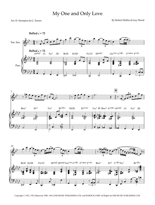 My One And Only Love (Arr. Debra E. Stempien, Gregory H. Turner) - Oscar Peterson Trio (Tenor Sax and Piano)