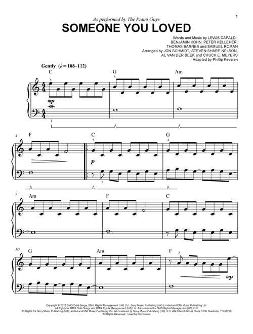 Someone You Loved (arr. Phillip Keveren) - The Piano Guys, Lewis Capaldi (Easy Piano)