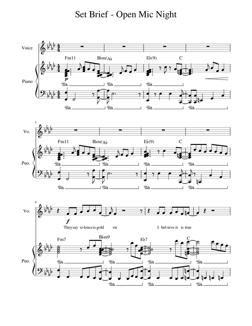 Set Brief - Open Mic Night Sheet Music with Chords for Piano, Vocals ...
