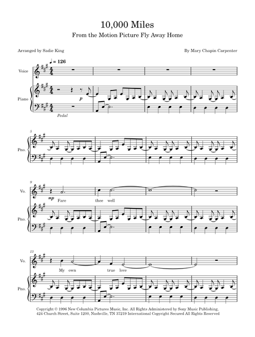 10,000 Miles – Fly Away Home - Piano and Voice