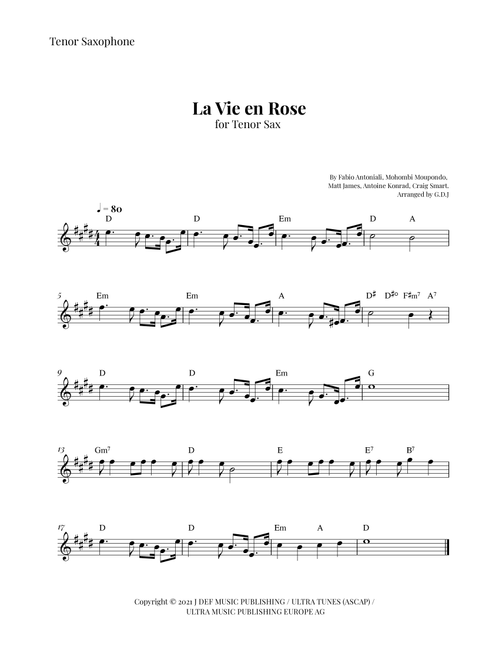 La Vie En Rose (Arr. GDJ) - Mohombi Moupondo, Matt James, Craig Smart (Tenor Sax Solo)