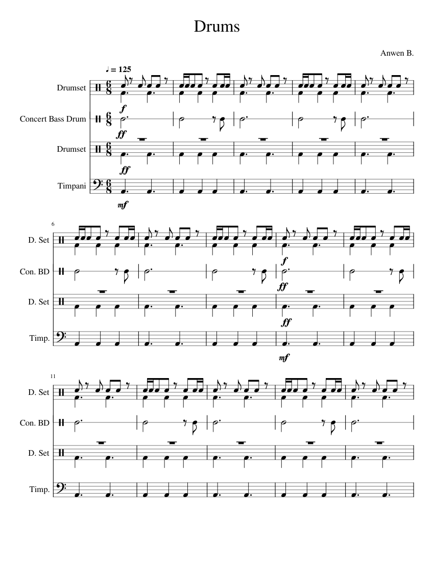 Epic Drum Pattern Sheet music for Timpani Drum group Bass drum Solo Musescore