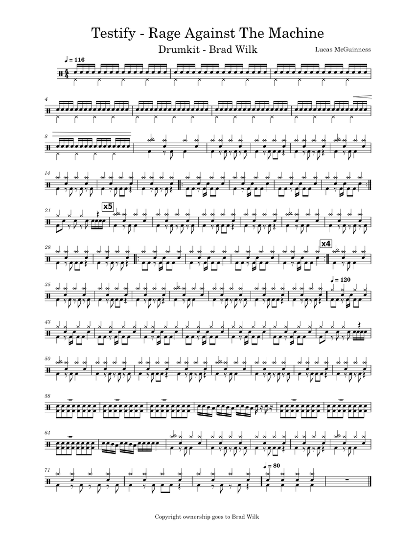 Testify - Rage Against The Machine Sheet Music for Drum group