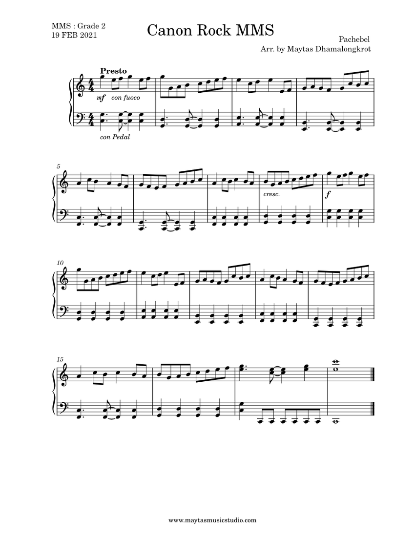Canon in c – Johann Pachelbel (EASY) Canon Rock MMS / Maytas ...