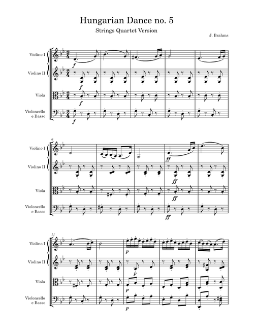 Hungarian Dance No. 5 (Strings Quartet) – Johannes Brahms