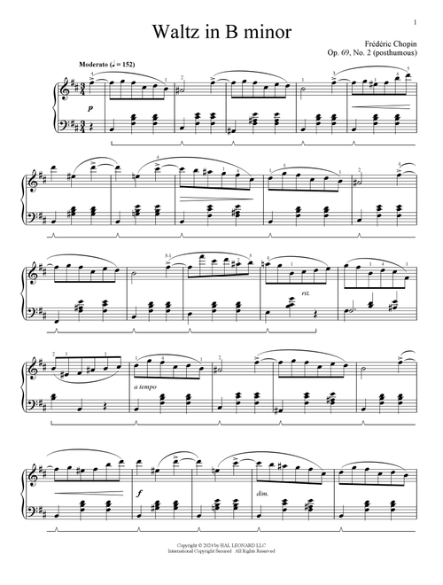 Waltz In B Minor, Op. 69, No. 2 (Ed. Richard Walters) - Frederic Chopin (Piano Solo)