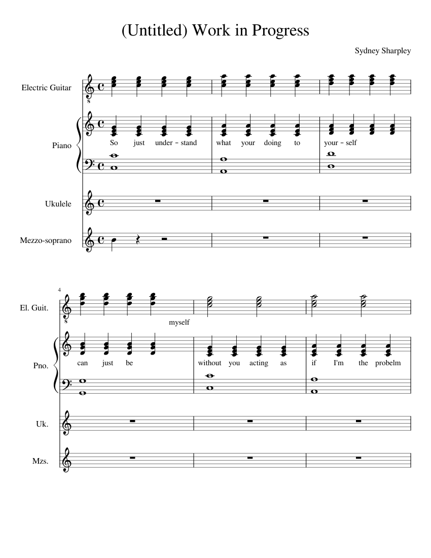 (Untitled) Work in Progress Sheet Music for Piano, Mezzo soprano ...
