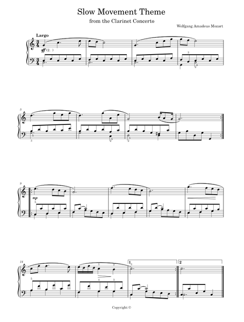 Slow Movement Theme from Clarinet Concerto K.622 - Wolfgang Amadeus Mozart (Solo)