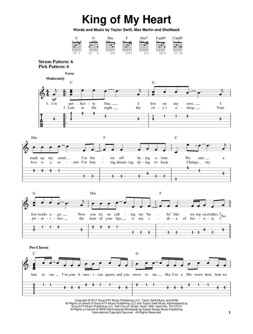 King Of My Heart - Taylor Swift (Easy Guitar with TAB)