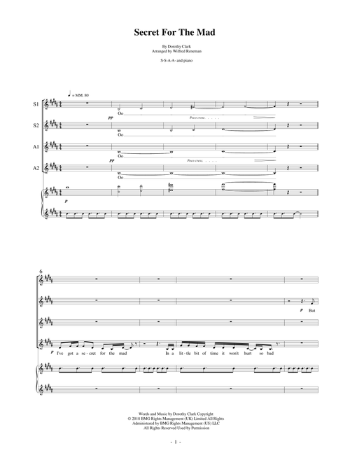 Secret For The Mad (Arr. Wilfred Reneman) - Dodie Clark (Choral, SSAA)