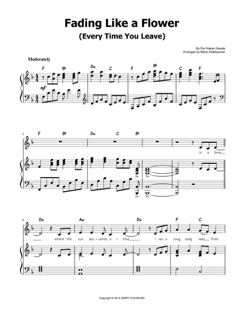 Fading Like A Flower (every Time You Leave) (Arr. Mario Stallbaumer) - Roxette (Piano Vocal)