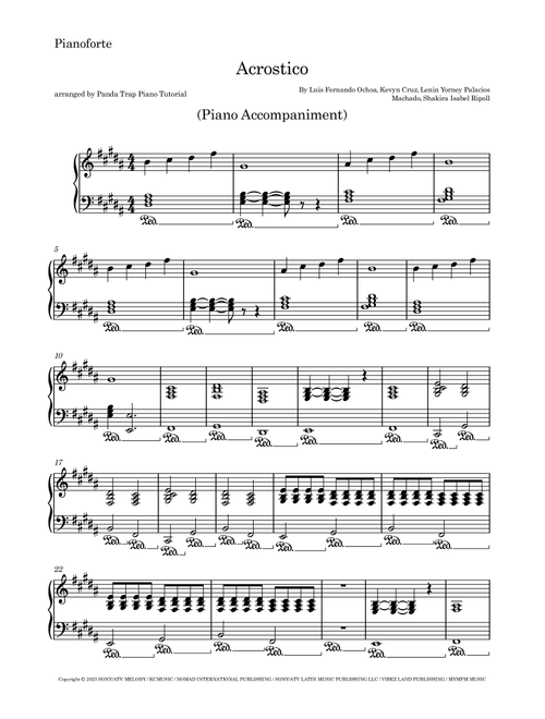 Acrostico (Arr. Panda Trap Piano Tutorial) - Shakira (Piano Solo)
