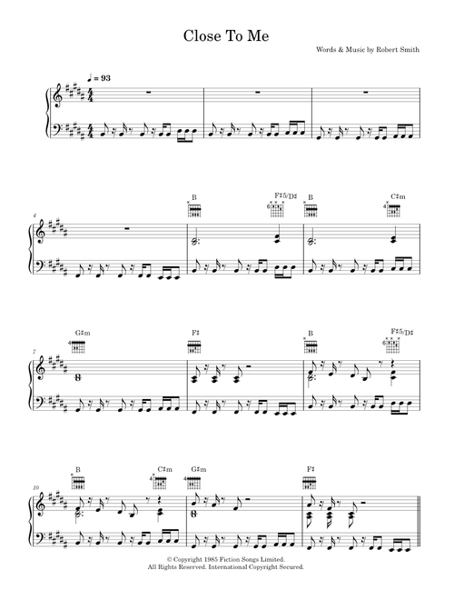 Close To Me - The Cure (Piano-Vocal-Guitar (Piano Accompaniment))