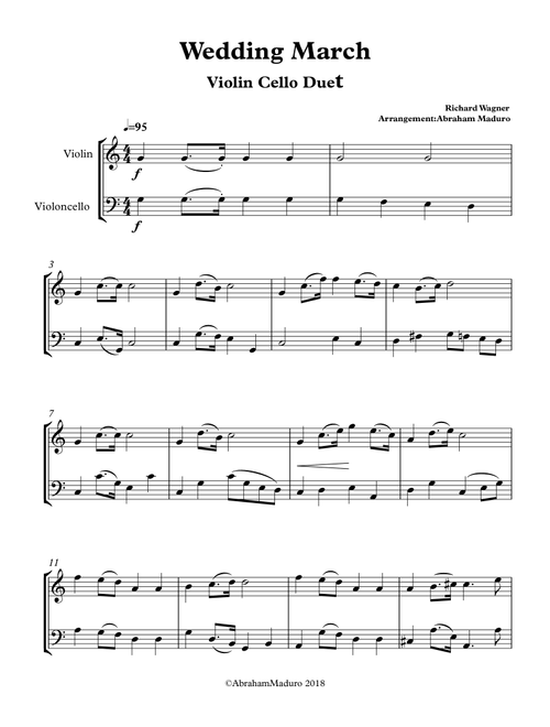Wagner Wedding March Violin Cello Duet- 3 Tonalities included (Arr. Abraham Maduro) - Richard Wagner (Instrumental Duet)